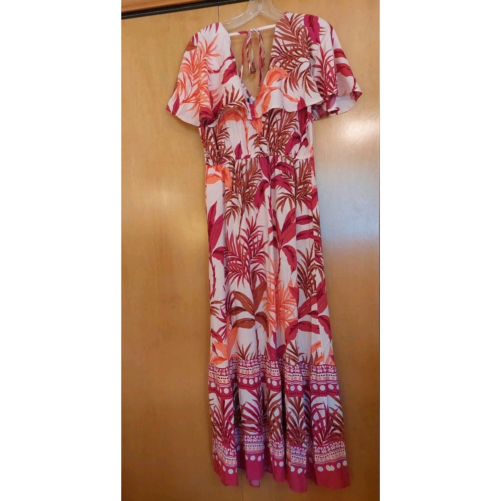 Lipsy London Palm Print Maxi Dress Red With Vibrant Palm Leaves Viscose Sz 6 NEW - Picture 4 of 12